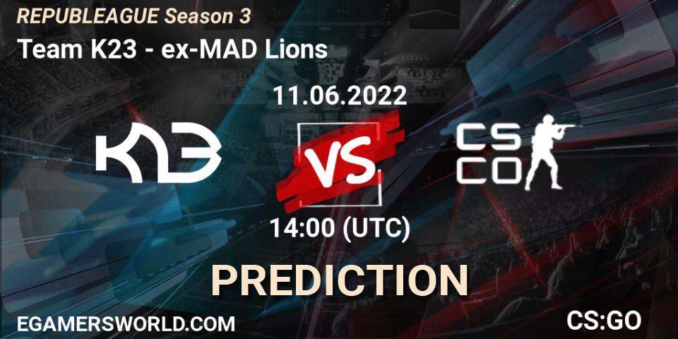 Team K23 - ex-MAD Lions: ennuste. 11.06.2022 at 14:00, Counter-Strike (CS2), REPUBLEAGUE Season 3