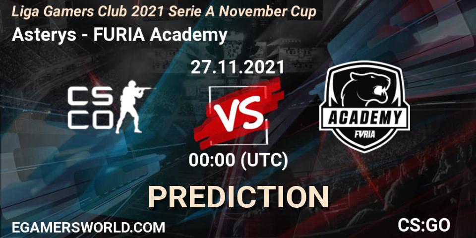 Asterys - FURIA Academy: ennuste. 27.11.2021 at 00:00, Counter-Strike (CS2), Liga Gamers Club 2021 Serie A November Cup