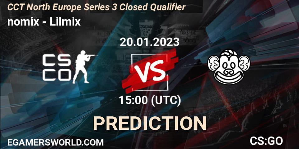 nomix - Lilmix: ennuste. 20.01.2023 at 15:00, Counter-Strike (CS2), CCT North Europe Series 3 Closed Qualifier