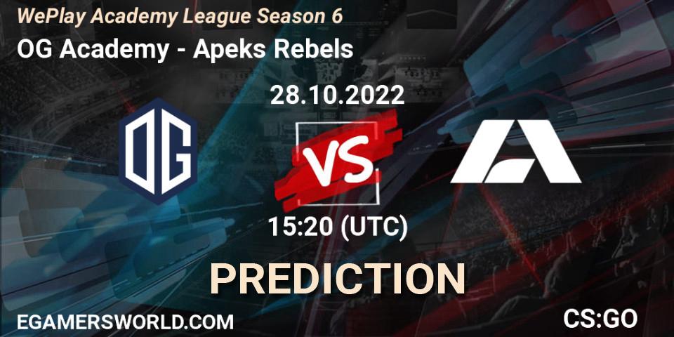 OG Academy - Apeks Rebels: ennuste. 27.10.2022 at 16:30, Counter-Strike (CS2), WePlay Academy League Season 6