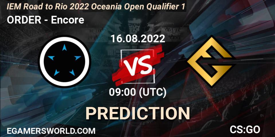 ORDER - Encore: ennuste. 16.08.2022 at 09:00, Counter-Strike (CS2), IEM Road to Rio 2022 Oceania Open Qualifier 1