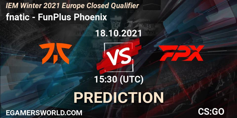 fnatic - FunPlus Phoenix: ennuste. 18.10.2021 at 15:30, Counter-Strike (CS2), IEM Winter 2021 Europe Closed Qualifier