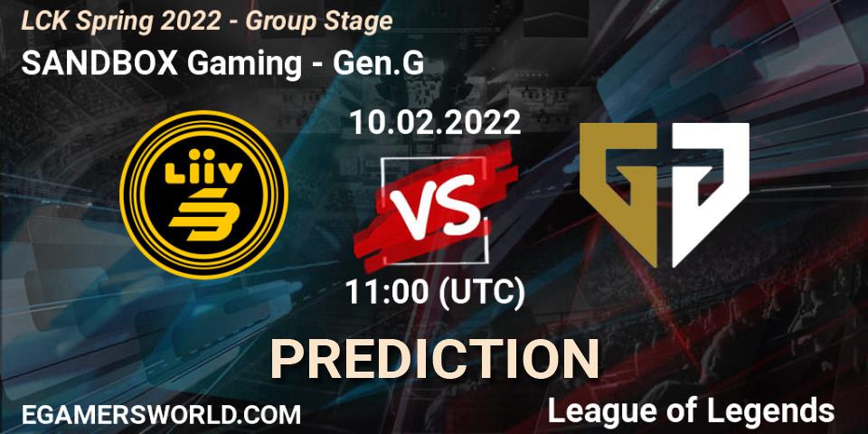 SANDBOX Gaming - Gen.G: ennuste. 10.02.2022 at 10:50, LoL, LCK Spring 2022 - Group Stage