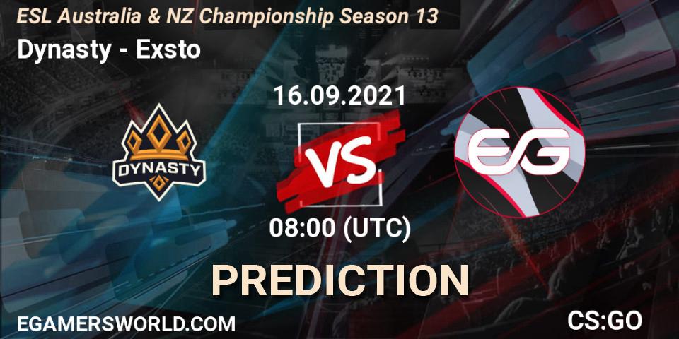 Dynasty - Exsto: ennuste. 16.09.21, CS2 (CS:GO), ESL Australia & NZ Championship Season 13