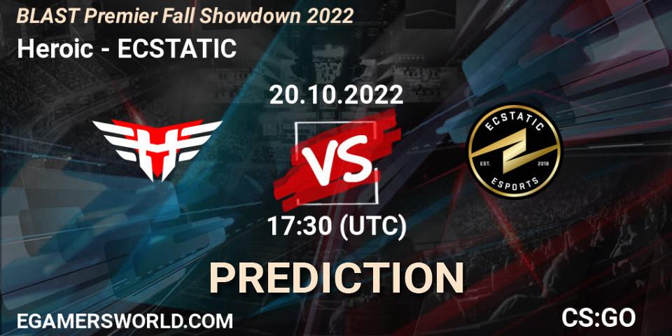 Heroic - ECSTATIC: ennuste. 20.10.2022 at 18:40, Counter-Strike (CS2), BLAST Premier Fall Showdown 2022 Europe
