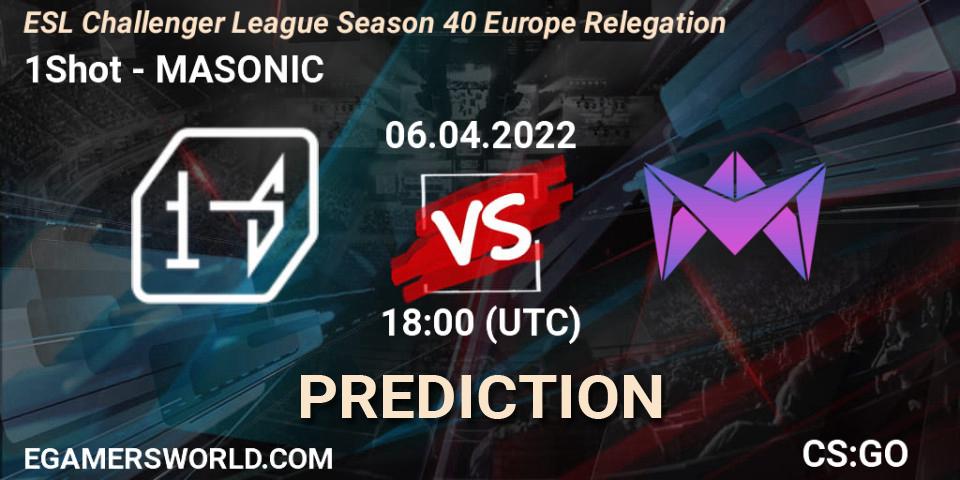 1Shot - MASONIC: ennuste. 06.04.2022 at 19:00, Counter-Strike (CS2), ESL Challenger League Season 40 Europe Relegation