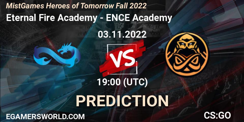 Eternal Fire Academy - ENCE Academy: ennuste. 03.11.2022 at 19:25, Counter-Strike (CS2), MistGames Heroes of Tomorrow Fall 2022