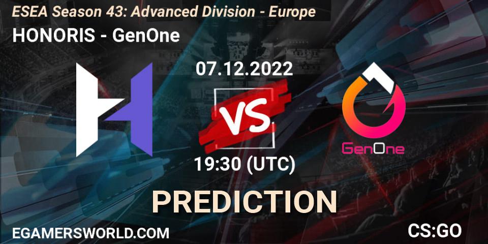 HONORIS - GenOne: ennuste. 07.12.22, CS2 (CS:GO), ESEA Season 43: Advanced Division - Europe