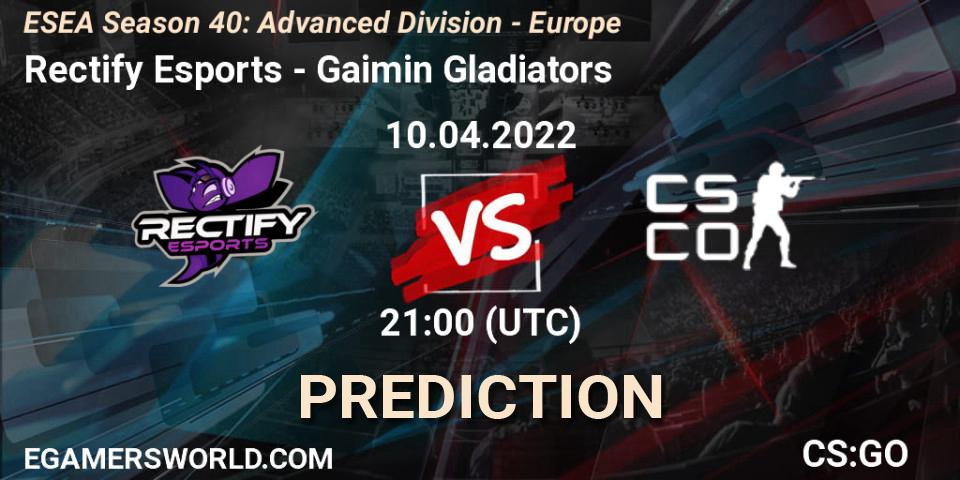 Rectify Esports - Gaimin Gladiators: ennuste. 10.04.2022 at 20:00, Counter-Strike (CS2), ESEA Season 40: Advanced Division - Europe