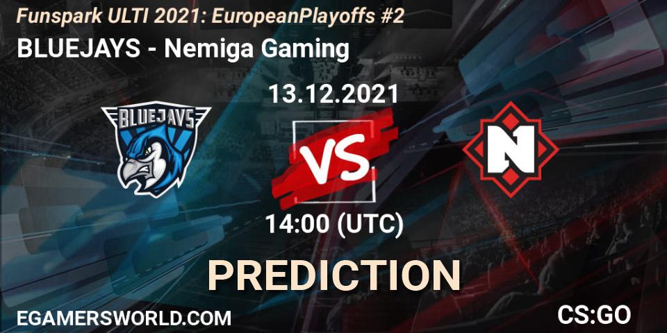 BLUEJAYS - Nemiga Gaming: ennuste. 13.12.2021 at 14:00, Counter-Strike (CS2), Funspark ULTI 2021: European Playoffs #2