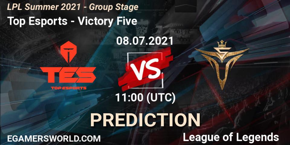 Top Esports - Victory Five: ennuste. 08.07.2021 at 11:00, LoL, LPL Summer 2021 - Group Stage