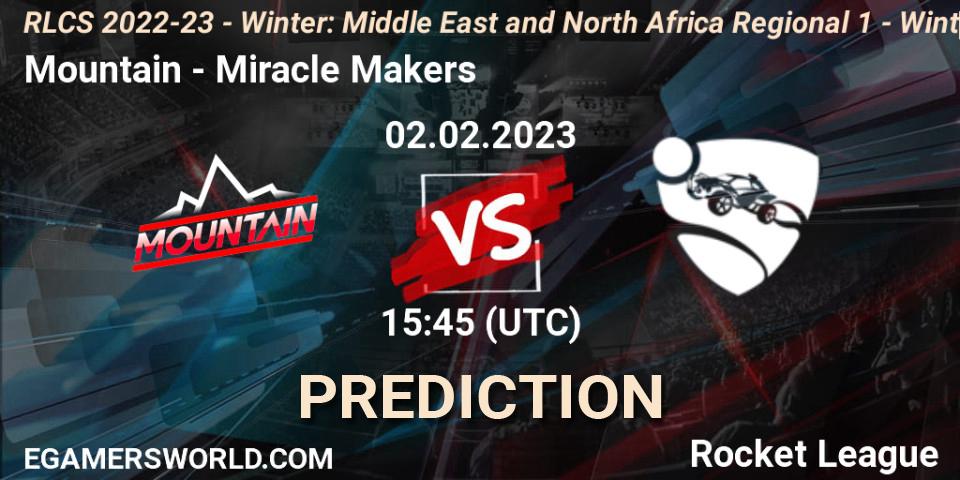 Mountain - Miracle Makers: ennuste. 02.02.2023 at 15:45, Rocket League, RLCS 2022-23 - Winter: Middle East and North Africa Regional 1 - Winter Open