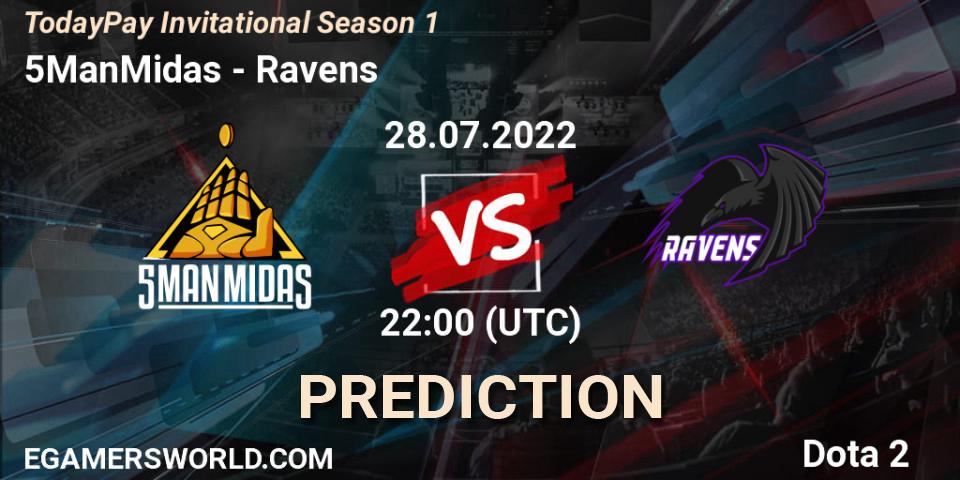 5ManMidas - Ravens: ennuste. 28.07.2022 at 22:10, Dota 2, TodayPay Invitational Season 1