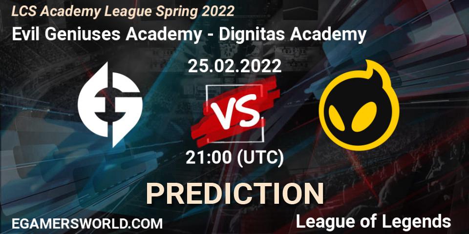 Evil Geniuses Academy - Dignitas Academy: ennuste. 25.02.22, LoL, LCS Academy League Spring 2022