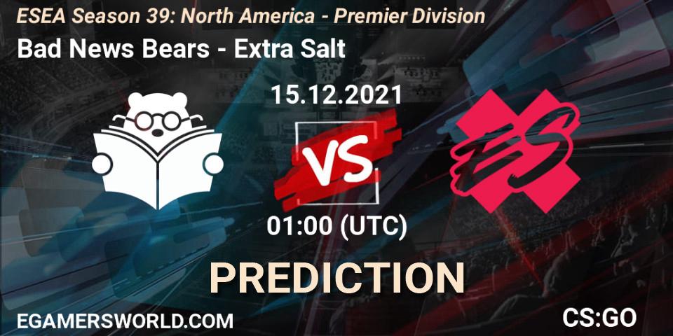 Bad News Bears - Extra Salt: ennuste. 15.12.2021 at 01:00, Counter-Strike (CS2), ESEA Season 39: North America - Premier Division