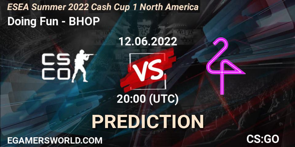 Doing Fun - BHOP: ennuste. 12.06.2022 at 20:00, Counter-Strike (CS2), ESEA Cash Cup: North America - Summer 2022 #1