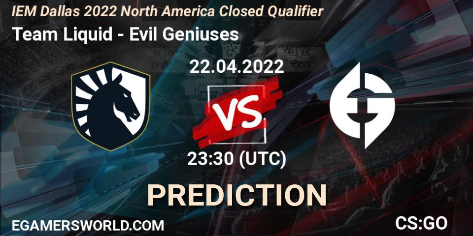 Team Liquid - Evil Geniuses: ennuste. 22.04.2022 at 23:30, Counter-Strike (CS2), IEM Dallas 2022 North America Closed Qualifier