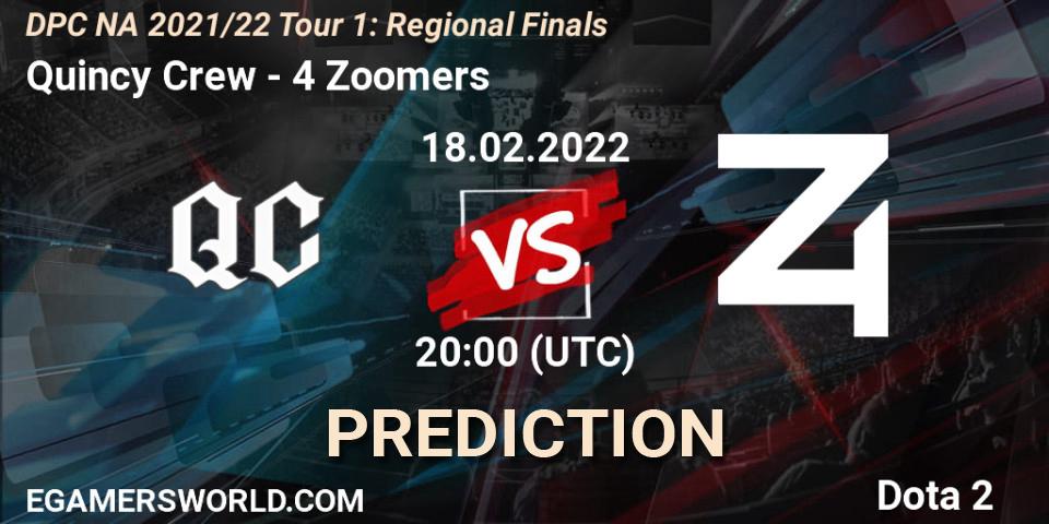 Quincy Crew - 4 Zoomers: ennuste. 18.02.2022 at 19:55, Dota 2, DPC NA 2021/22 Tour 1: Regional Finals