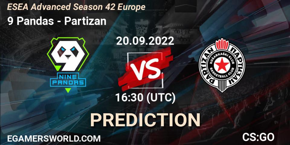 9 Pandas - Partizan: ennuste. 20.09.2022 at 16:30, Counter-Strike (CS2), ESEA Season 42: Advanced Division - Europe