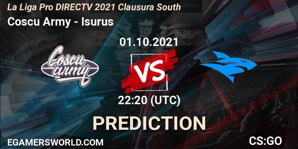 Coscu Army - Isurus: ennuste. 01.10.2021 at 22:00, Counter-Strike (CS2), La Liga Season 4: Sur Pro Division - Clausura