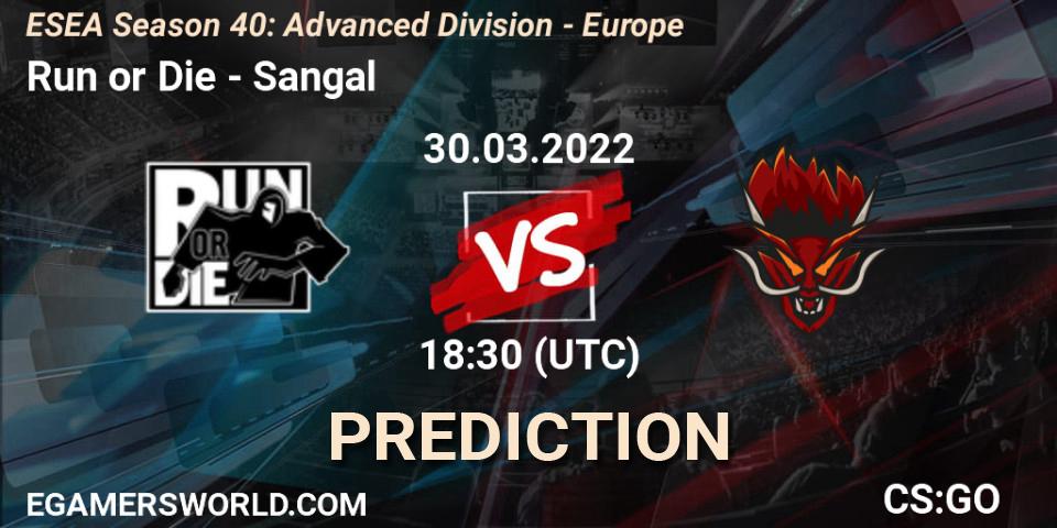 Run or Die - Sangal: ennuste. 30.03.2022 at 17:00, Counter-Strike (CS2), ESEA Season 40: Advanced Division - Europe