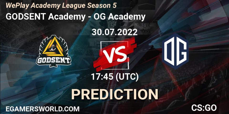 GODSENT Academy - OG Academy: ennuste. 30.07.2022 at 17:45, Counter-Strike (CS2), WePlay Academy League Season 5