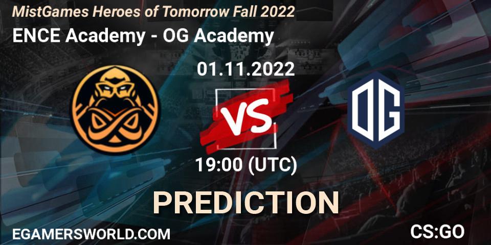 ENCE Academy - OG Academy: ennuste. 01.11.2022 at 19:45, Counter-Strike (CS2), MistGames Heroes of Tomorrow Fall 2022