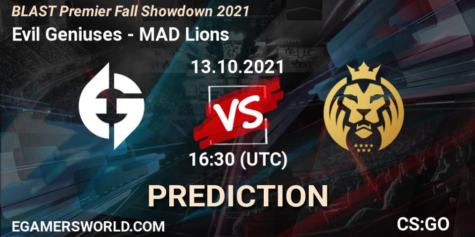 Evil Geniuses - MAD Lions: ennuste. 15.10.2021 at 10:30, Counter-Strike (CS2), BLAST Premier Fall Showdown 2021