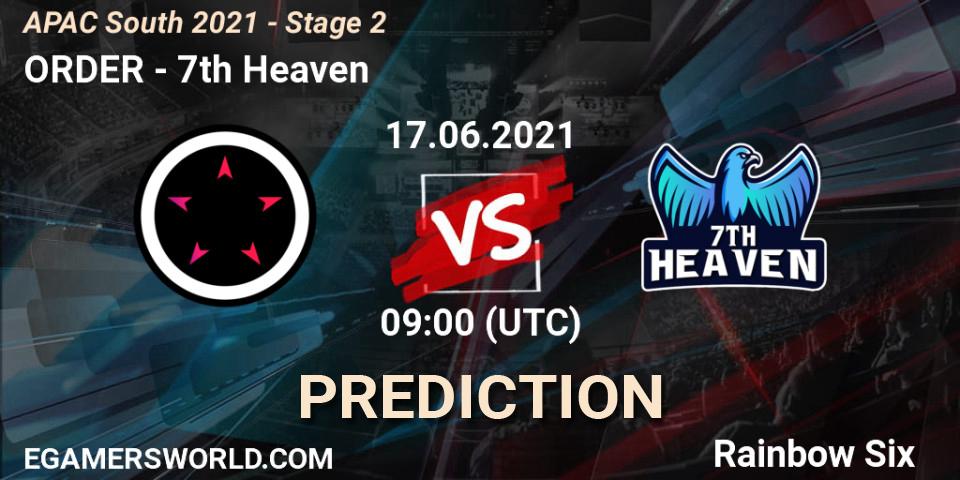 ORDER - 7th Heaven: ennuste. 17.06.2021 at 09:00, Rainbow Six, APAC South 2021 - Stage 2