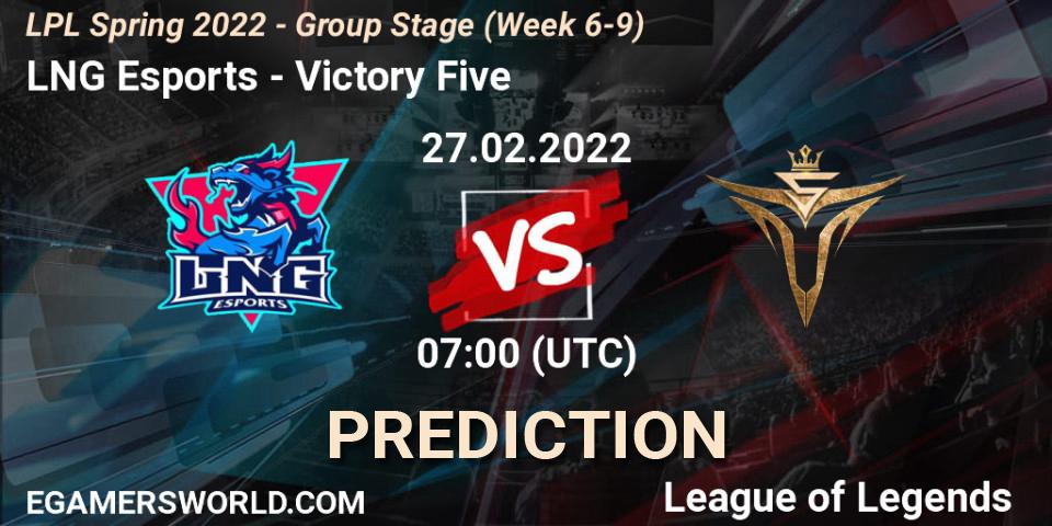 LNG Esports - Victory Five: ennuste. 27.02.2022 at 12:45, LoL, LPL Spring 2022 - Group Stage (Week 6-9)