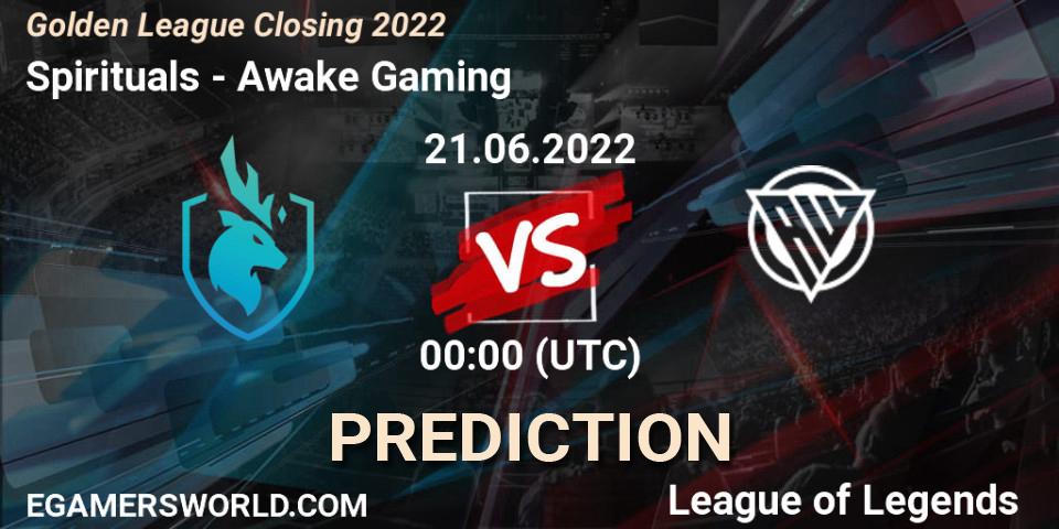 Spirituals - Awake Gaming: ennuste. 21.06.2022 at 00:00, LoL, Golden League Closing 2022