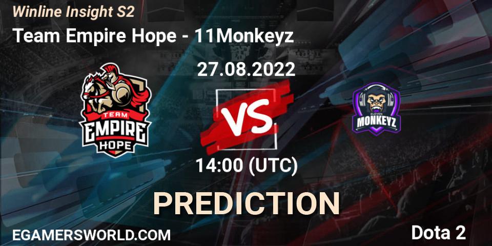 Team Empire Hope - 11Monkeyz: ennuste. 27.08.22, Dota 2, Winline Insight S2