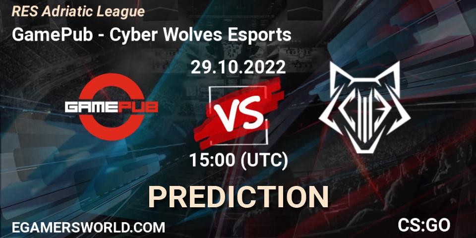 GamePub - Cyber Wolves Esports: ennuste. 30.10.2022 at 16:00, Counter-Strike (CS2), RES Adriatic League