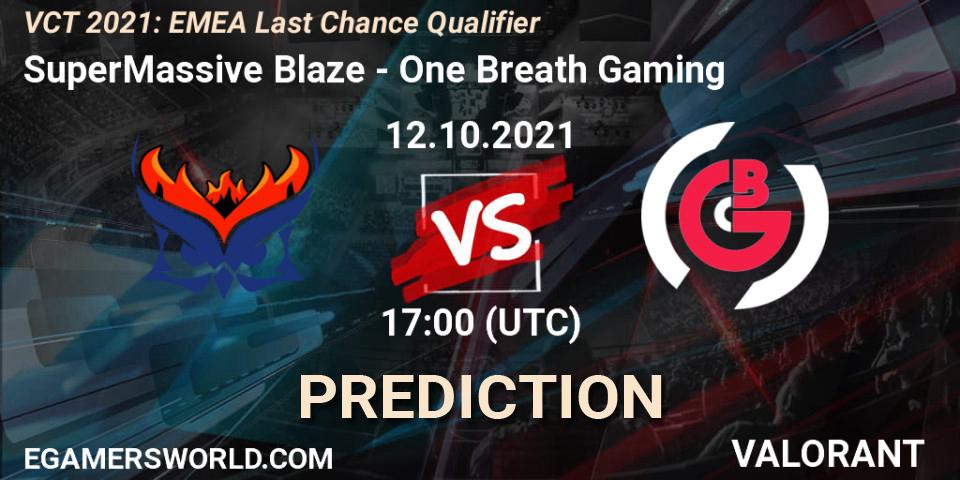 SuperMassive Blaze - One Breath Gaming: ennuste. 12.10.2021 at 17:00, VALORANT, VCT 2021: EMEA Last Chance Qualifier