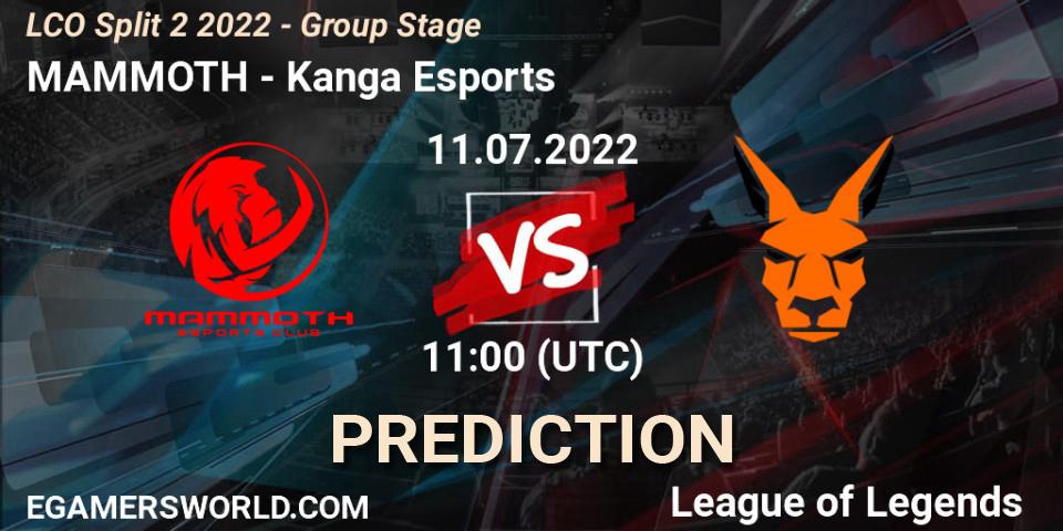 MAMMOTH - Kanga Esports: ennuste. 11.07.2022 at 11:00, LoL, LCO Split 2 2022 - Group Stage