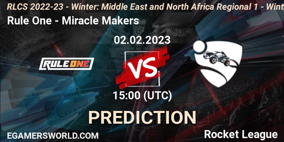 Rule One - Miracle Makers: ennuste. 02.02.2023 at 15:00, Rocket League, RLCS 2022-23 - Winter: Middle East and North Africa Regional 1 - Winter Open