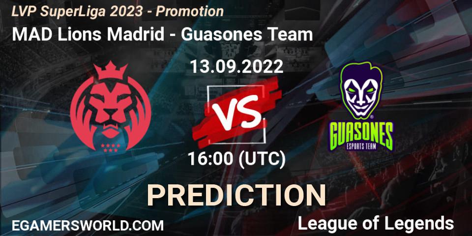 MAD Lions Madrid - Guasones Team: ennuste. 13.09.2022 at 16:00, LoL, LVP SuperLiga 2023 - Promotion