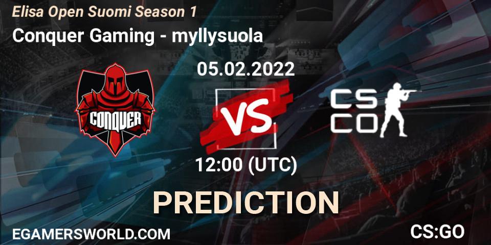 Conquer - myllysuola: ennuste. 05.02.2022 at 12:00, Counter-Strike (CS2), Elisa Open Suomi Season 1