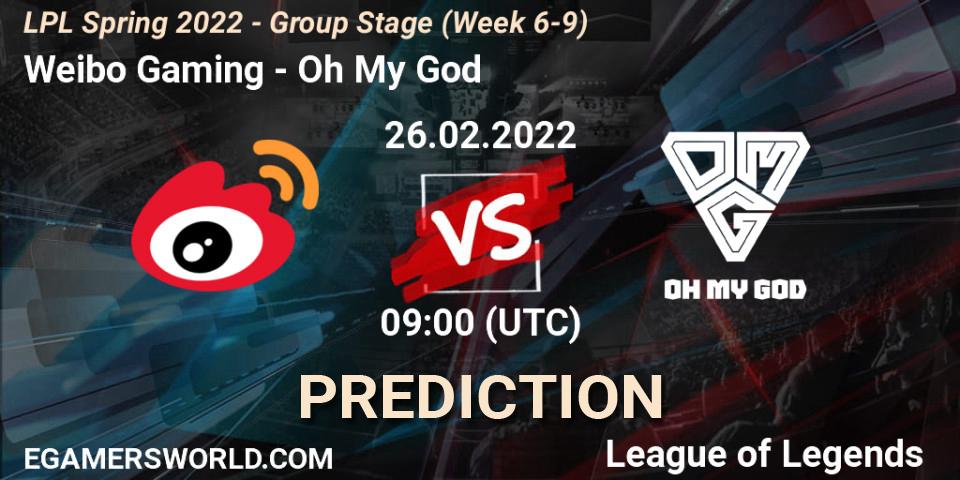 Weibo Gaming - Oh My God: ennuste. 26.02.2022 at 10:00, LoL, LPL Spring 2022 - Group Stage (Week 6-9)