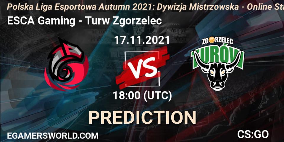 ESCA Gaming - Turów Zgorzelec: ennuste. 17.11.2021 at 18:00, Counter-Strike (CS2), Polska Liga Esportowa Autumn 2021: Dywizja Mistrzowska - Online Stage