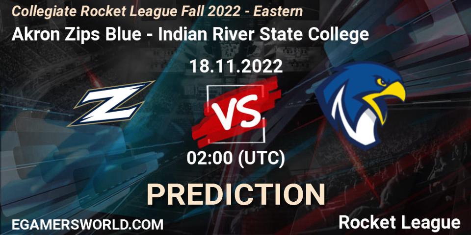 Akron Zips Blue - Indian River State College: ennuste. 18.11.2022 at 01:00, Rocket League, Collegiate Rocket League Fall 2022 - Eastern