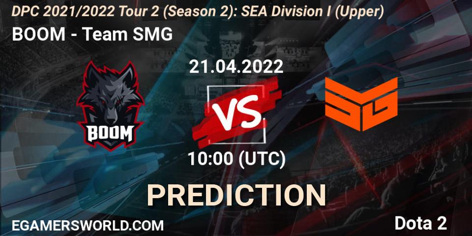 BOOM - Team SMG: ennuste. 21.04.2022 at 10:43, Dota 2, DPC 2021/2022 Tour 2 (Season 2): SEA Division I (Upper)