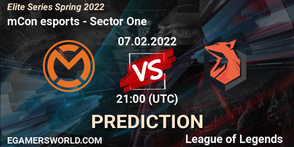 mCon esports - Sector One: ennuste. 07.02.2022 at 21:00, LoL, Elite Series Spring 2022