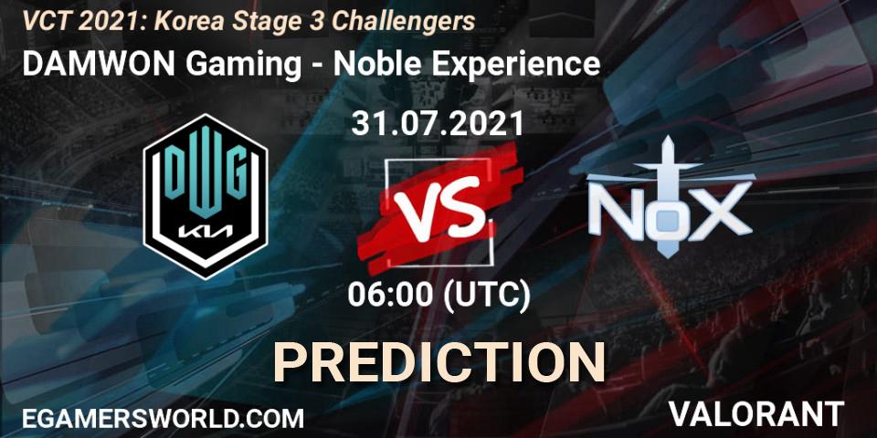 DAMWON Gaming - Noble Experience: ennuste. 31.07.2021 at 06:00, VALORANT, VCT 2021: Korea Stage 3 Challengers