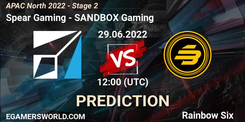 Spear Gaming - SANDBOX Gaming: ennuste. 29.06.2022 at 12:00, Rainbow Six, APAC North 2022 - Stage 2