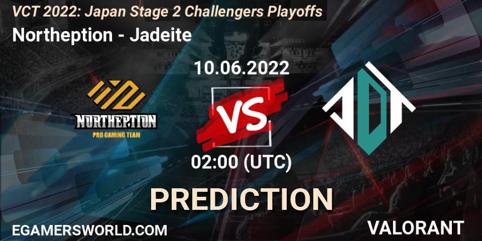 Northeption - Jadeite: ennuste. 10.06.2022 at 02:00, VALORANT, VCT 2022: Japan Stage 2 Challengers Playoffs