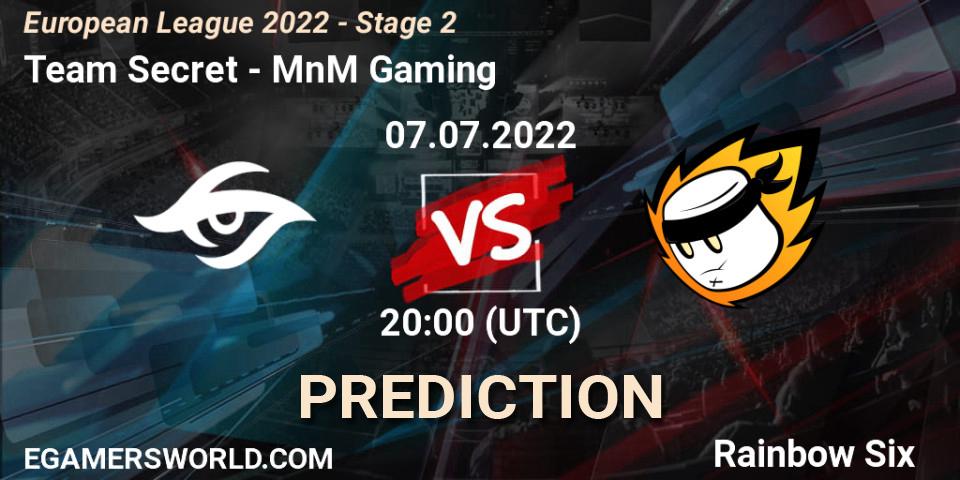 Team Secret - MnM Gaming: ennuste. 07.07.2022 at 16:00, Rainbow Six, European League 2022 - Stage 2
