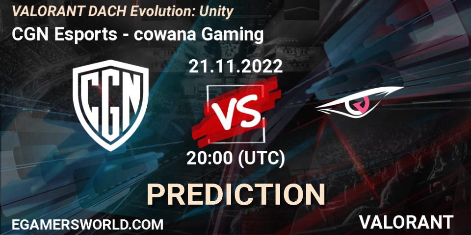 CGN Esports - cowana Gaming: ennuste. 21.11.2022 at 20:00, VALORANT, VALORANT DACH Evolution: Unity