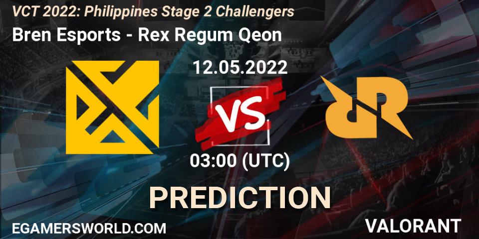 Bren Esports - Rex Regum Qeon: ennuste. 12.05.2022 at 03:00, VALORANT, VCT 2022: Philippines Stage 2 Challengers