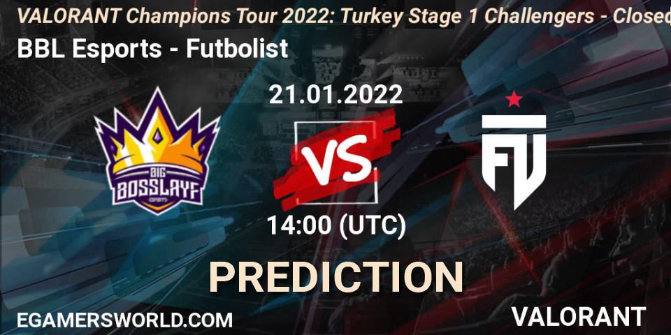 BBL Esports - Futbolist: ennuste. 21.01.2022 at 14:45, VALORANT, VCT 2022: Turkey Stage 1 Challengers - Closed Qualifier 2